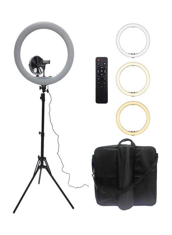 Beautystar LED Ring Light Tripod with Mirror & Phone Holder, White/Black