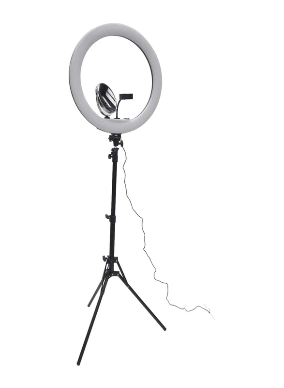 Beautystar LED Ring Light Tripod with Mirror & Phone Holder, White/Black