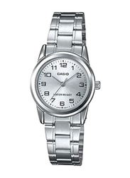 Casio Dress Timepiece Analog Watch for Women with Stainless Steel Band, Water Resistant, LTP-V001D-7B, Silver-White