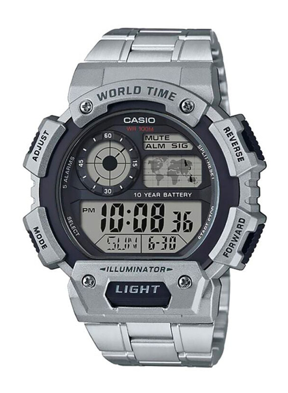 

Casio Digital Watch for Men with Stainless Steel Band, Water Resistant, AE-1400WHD-1AVDF, Silver-Grey/Black