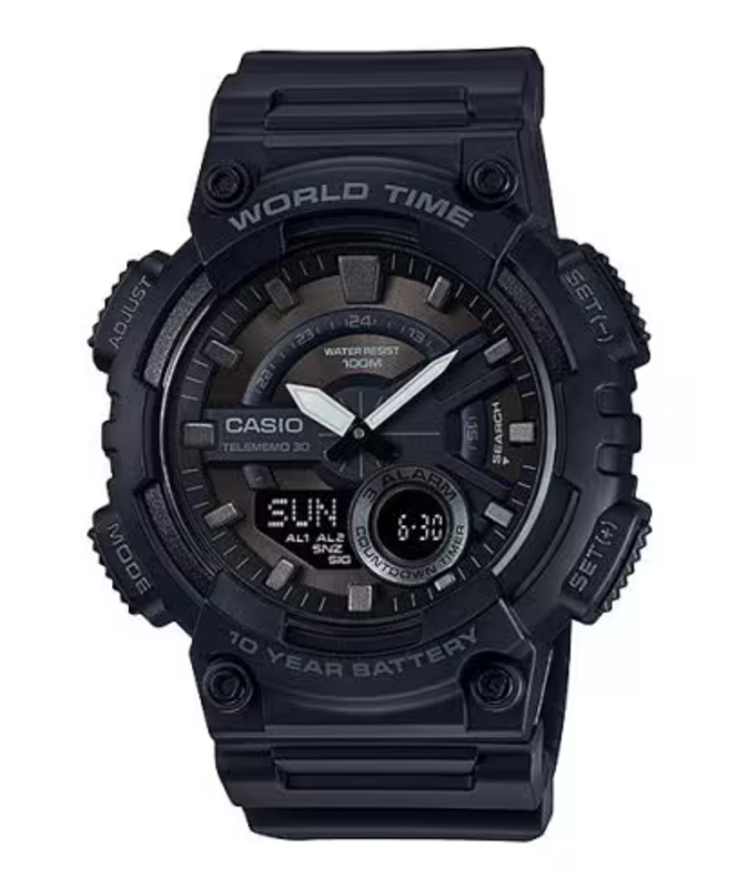 

Casio Analog/Digital Watch for Men with Resin Band, Water Resistant, AEQ-110W-1BVDF, Black-Black