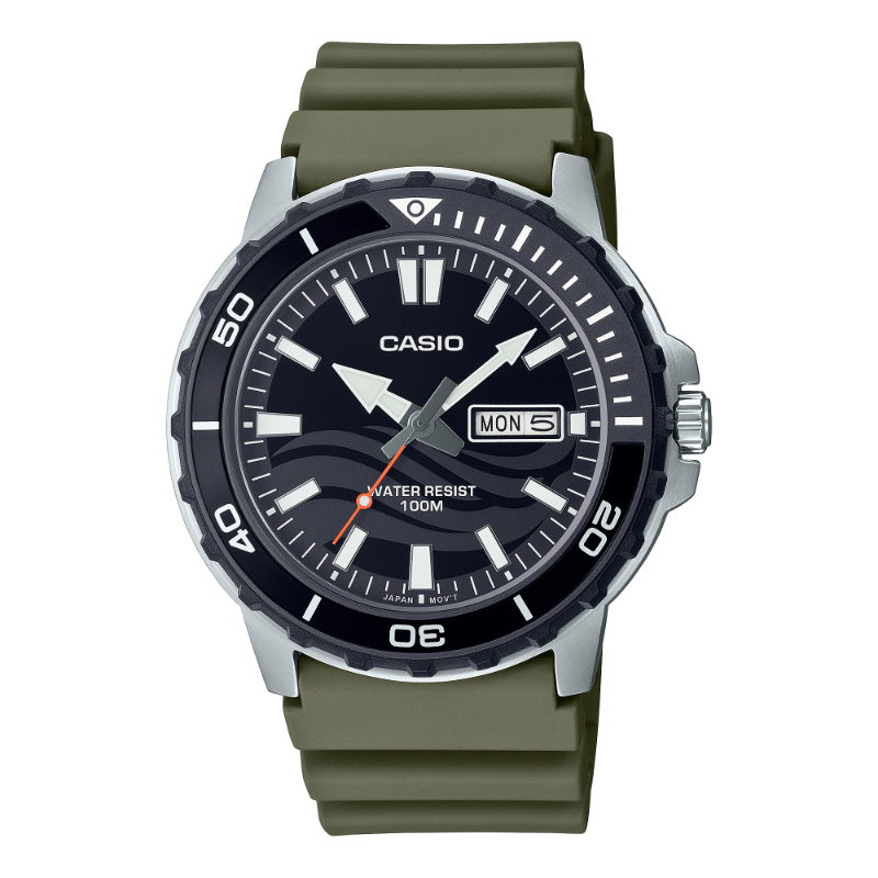

Casio Standard Analog Watch for Men with Resin Band, Water Resistant, MTD-125-3AVDF, Green-Black