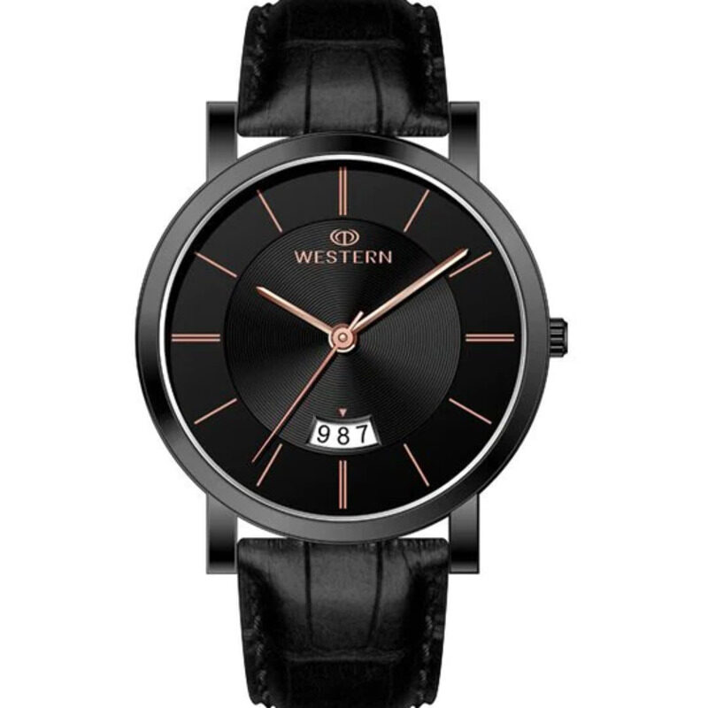 

Western Amico Analog Watch for Men with Leather Band, Water Resistant, W7177GBB010C, Black-Black