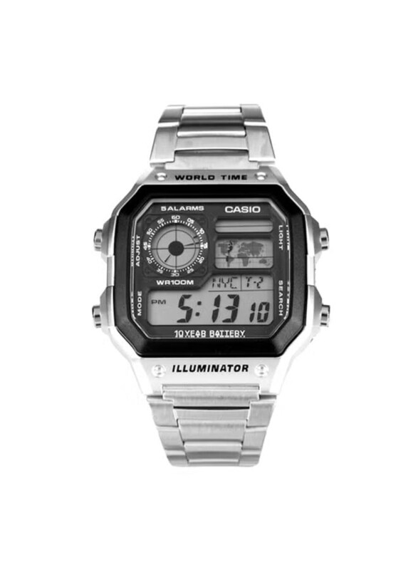 

Casio Digital Watch for Men with Stainless Steel Band, Water Resistance, AE-1200WHD-1AV, Silver-Grey