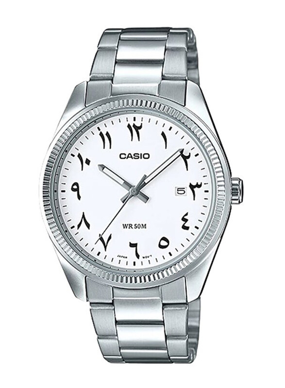 

Casio Analog Watch for Men with Stainless Steel Band, Water Resistant, MTP-1302D-7B3, Silver-White