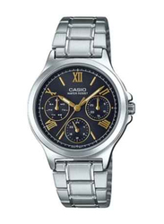 Casio Analog Watch for Women with Stainless Steel Band, Water Resistant and Chronograph, LTP-V300D-1A2UDF, Silver-Black