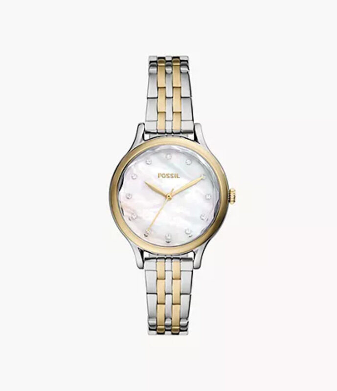 

Fossil Laney Analog Watch for Women with Stainless Steel Band, Water Resistant, BQ3864, Multicolour-White