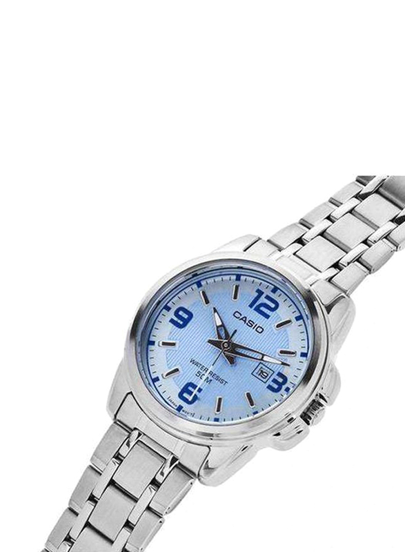 Casio Analog Wrist Watch for Women with Stainless Steel Band, Water Resistant, LTP-1314D-2AVDF, Silver-Blue