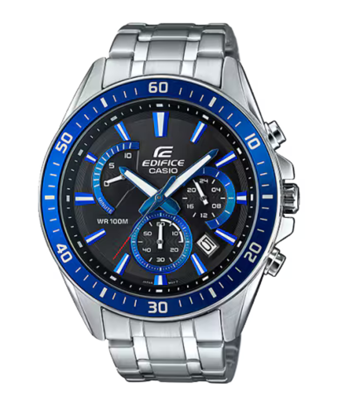 

Casio Edifice Analog Watch for Men with Stainless Steel Band, Water Resistant and Chronograph, EFR-552D-1A2V, Silver-Blue