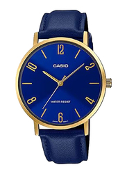 Casio Dress Analog Watch for Men with Leather Band, Water Resistant, MTP-VT01GL-2B2UDF, Blue