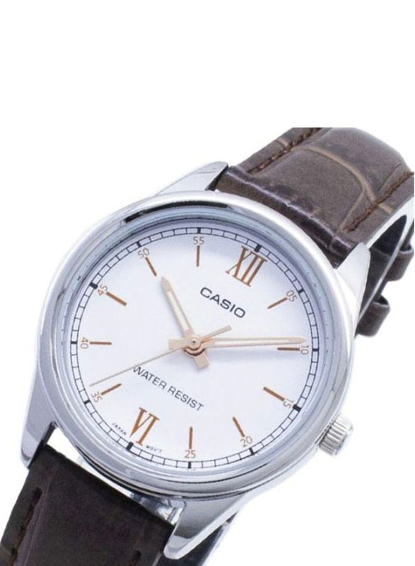 Casio Dress Timepiece Analog Watch for Women with Leather Band, Water Resistant, LTP-V005L-7B3, Brown-White