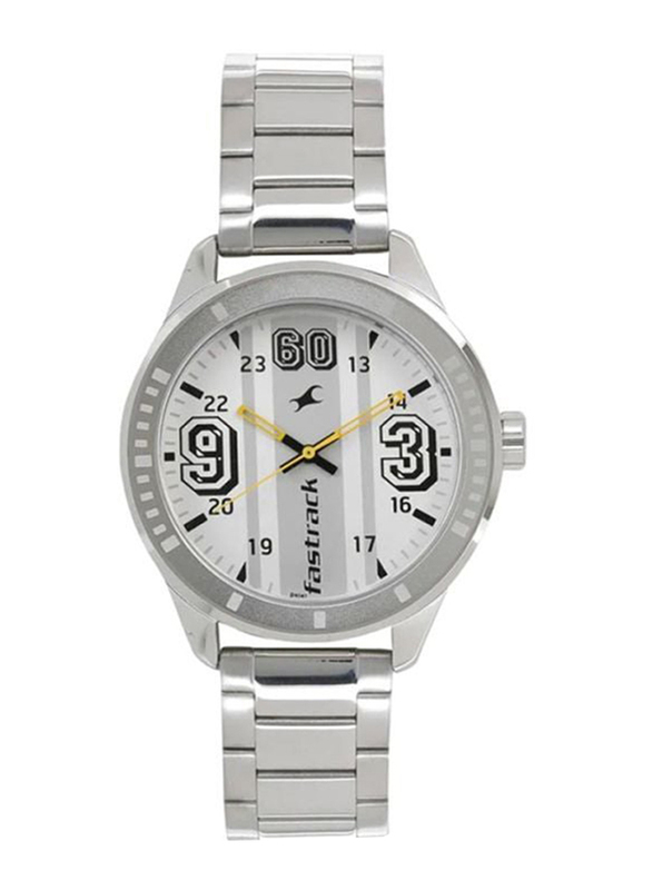 

Fastrack Varsity Analog Wrist Watch for Men with Stainless Steel Band, Water Resistant, 3177SM02, Silver-White