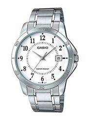 Casio Enticer Analog Watch for Men with Stainless Steel Band, Water Resistant, MTP-V004D-7BUDF, Silver-White
