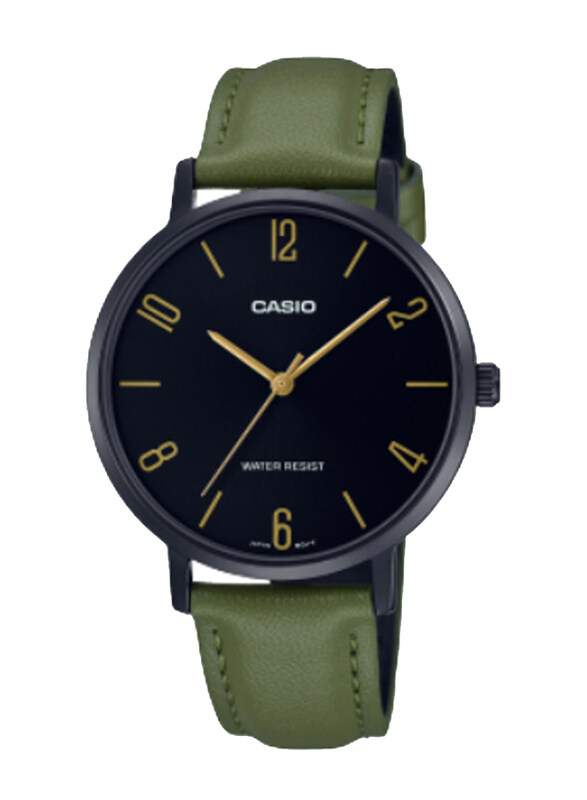 

Casio Analog Watch for Women with Leather Band, Water Resistant, LTP-VT01BL-3BUDF, Green-Black