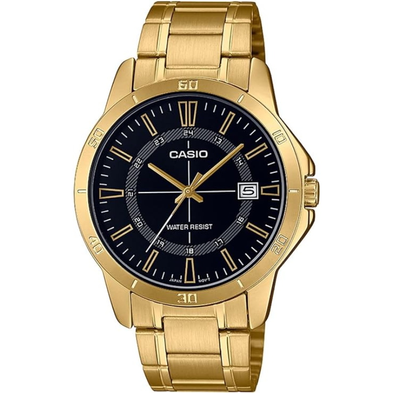 

Casio Enticer Series Analog Watch for Men with Stainless Steel Band, Water Resistant, MTP-V004G-1CUDF, Gold-Black