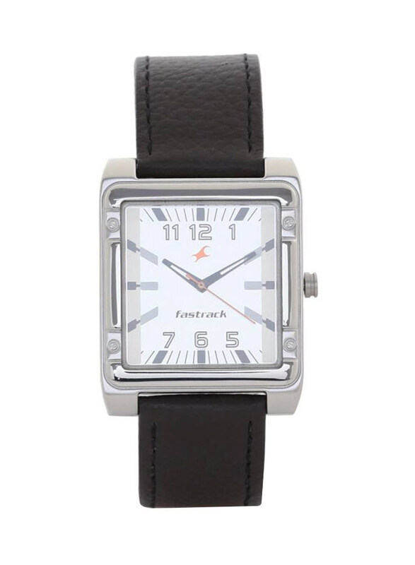 

Fastrack Analog Watch for Men with Leather Band, Water Resistant, 3040SL01, Black-White