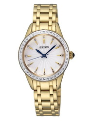 Seiko Analog Watch for Women with Stainless Steel Band, Water Resistant, SQ-SXDC19P1, Gold-White