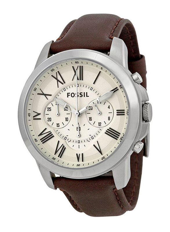 

Fossil Analog Watch for Men With Leather Band, Water Resistant and Chronograph, FS4735, Brown-White