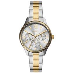 Fossil Rye Analog Watch for Women with Stainless Steel Band, Water Resistant and Chronograph, BQ3762, Silver/Gold-Silver