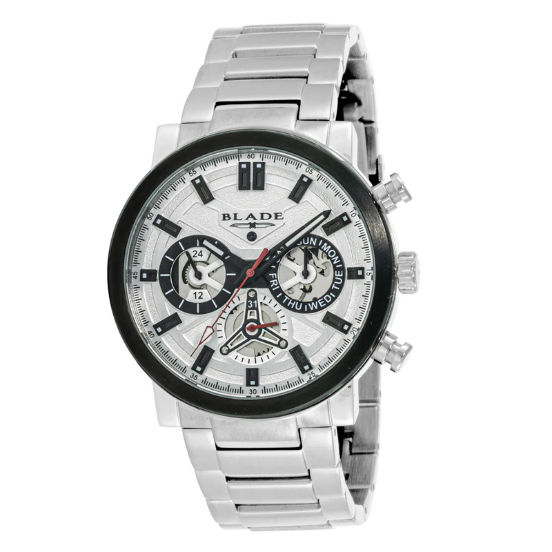 Blade Aztec Analog Watch for Men with Stainless Steel Band, Water Resistant and Chronograph, 3585G2MWS, Silver-Silver