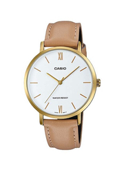 Casio Analog Watch for Women with Leather Band, Water Resistant, LTP-VT01GL-7BUDF, Brown-White