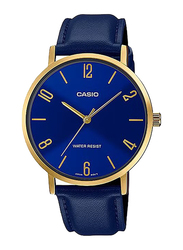 Casio Dress Analog Watch for Men with Leather Band, Water Resistant, MTP-VT01GL-2B2UDF, Blue