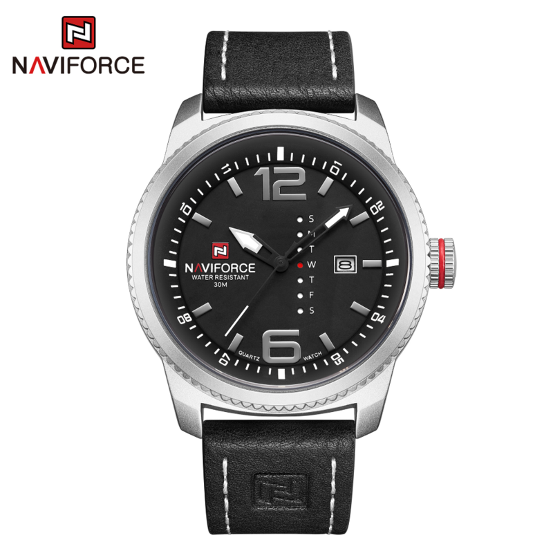 

Naviforce Analog Watch for Men with Leather Band, Water Resistant, NF9063, Black-Multicolour