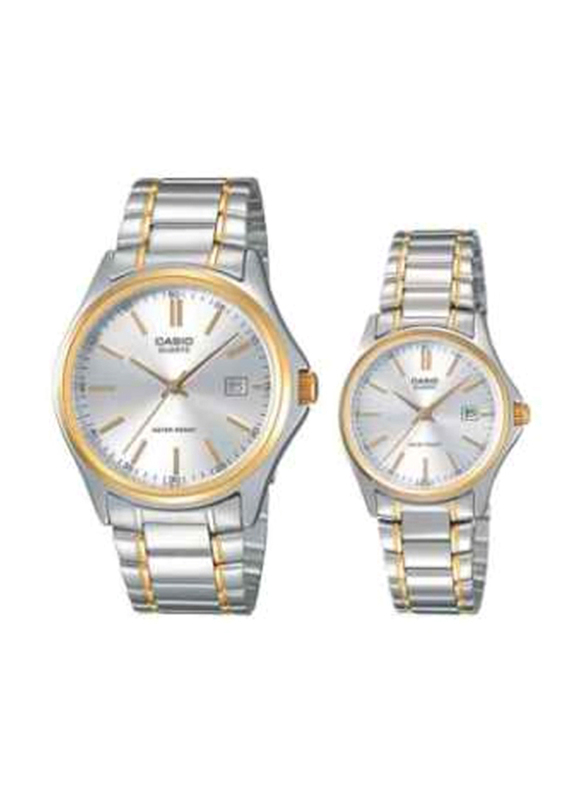 

Casio Analog Unisex Watch with Stainless Steel Band, Water Resistant, 2 Pieces, MTP/LTP-1183G-7A, Silver/Gold-Silver