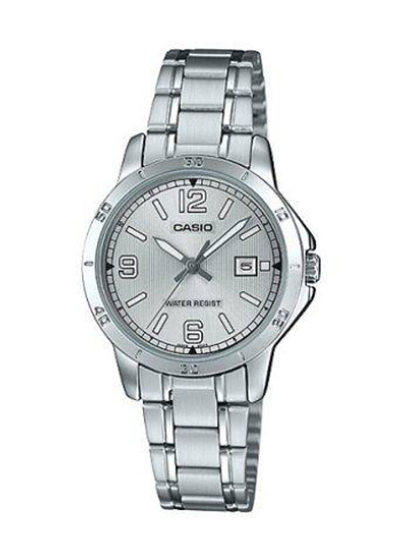 

Casio Analog Watch for Women with Stainless Steel Band, Water Resistant, LTP-V004D-7B2UDF, Silver-White