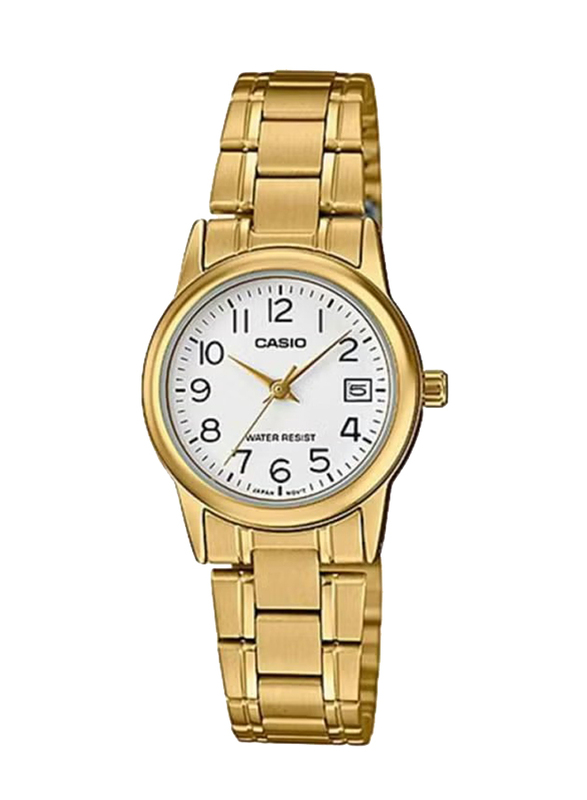 Casio Analog Watch for Women with Stainless Steel Band, Water Resistant, LTP-V002G-7, Gold-White
