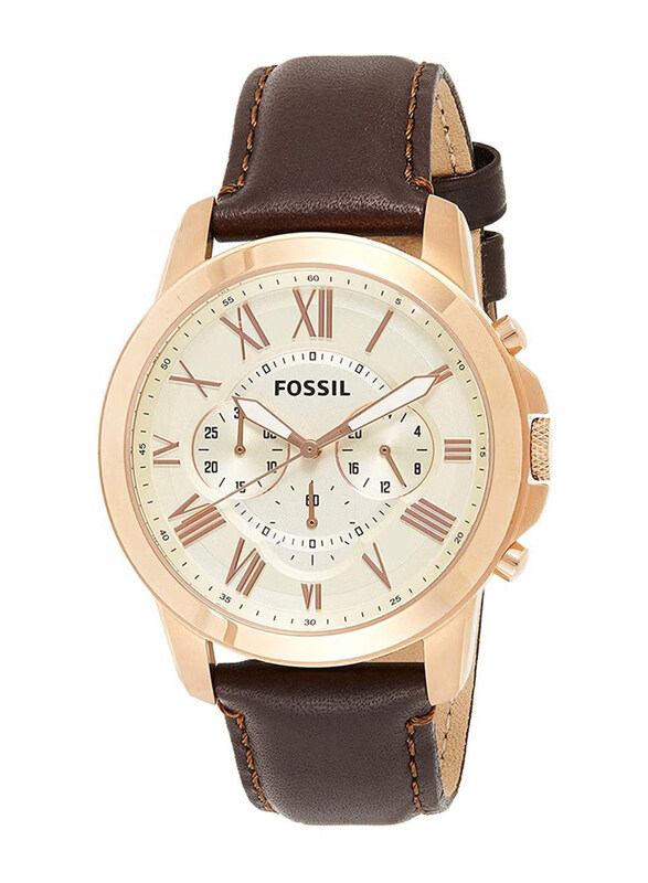 

Fossil Analog Watch for Men with Leather Band, Water Resistant and Chronograph, FS4991, Brown-White