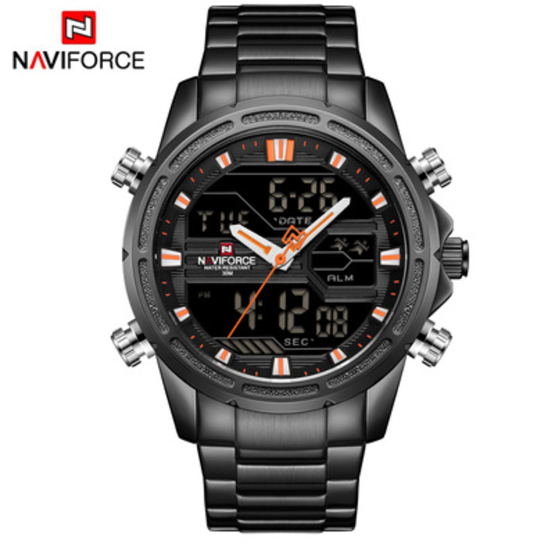 Naviforce Analog/Digital Watch for Men with Stainless Steel Band, Water Resistant, NF9138S, Black-Multicolour