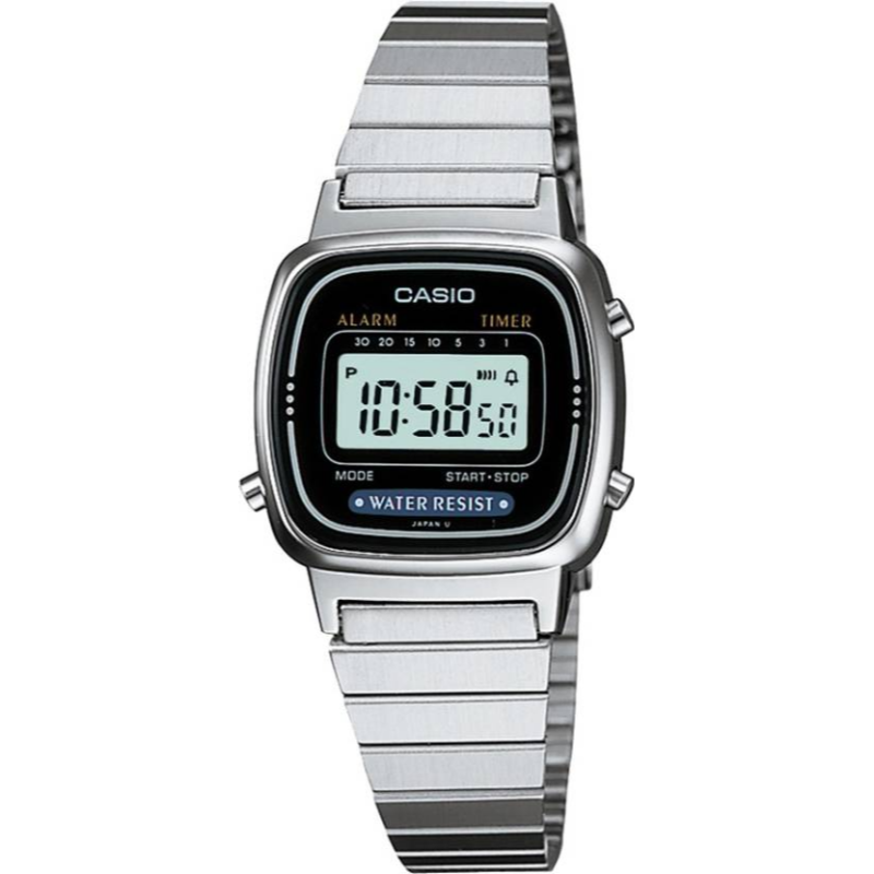 

Casio Vintage Series Digital Watch for Women with Stainless Steel Band, Water Resistant, LA670WD-1DF, Silver-Black