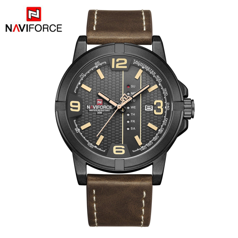 

Navi Force Analog Watch for Men with Alloy Band, Water Resistant, 9177, Brown-Black