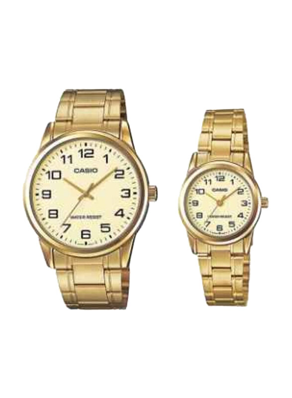 

Casio Analog Unisex Watch with Stainless Steel Band, Water Resistant, 2 Pieces, MTP/LTP-V001G-9BUDF, Gold