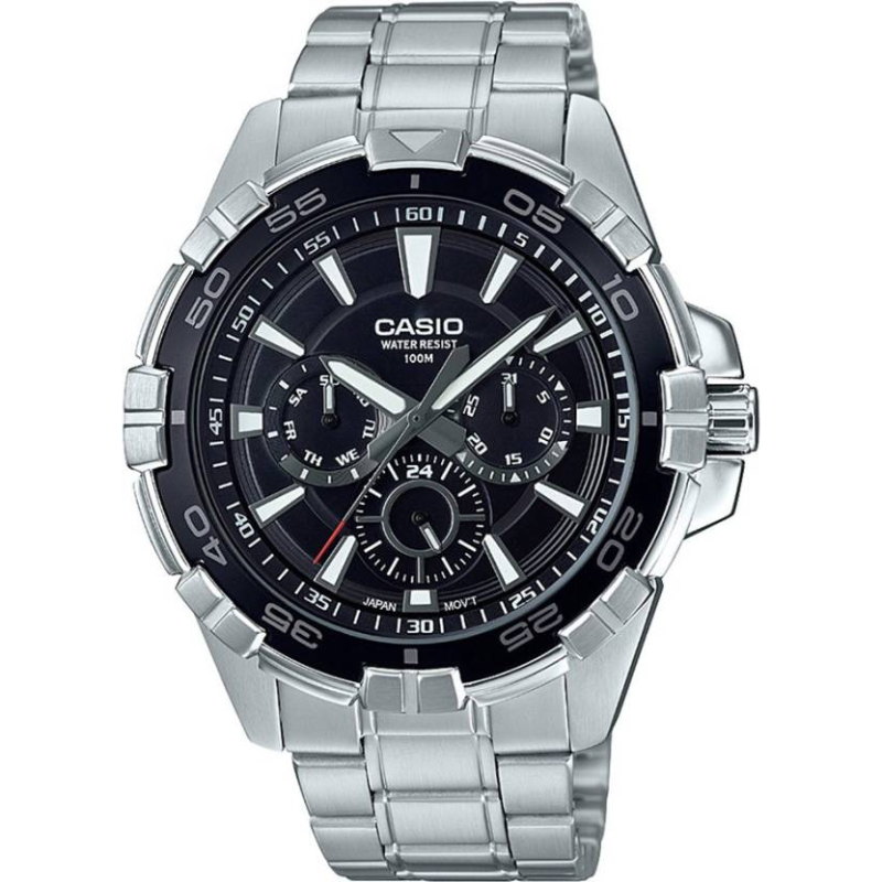 

Casio Enticer Analog Watch for Men with Stainless Steel Band, Water Resistant and Chronograph, MTD-1069D-1A2VDF, Silver-Black