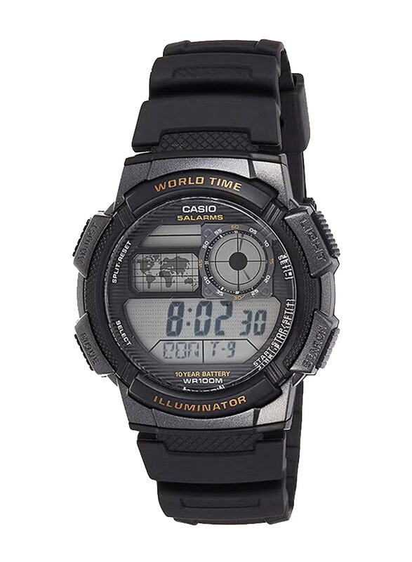 

Casio Classic Digital Unisex Watch with Rubber Band, Water Resistant, AE1000W, Black-Green
