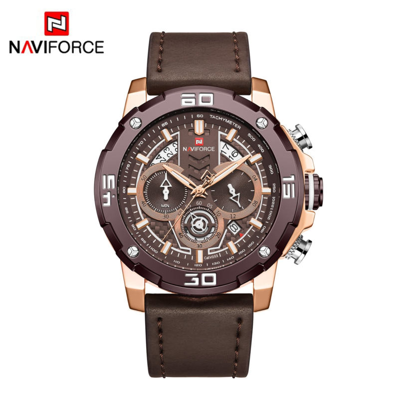 

Navi Force Analog Watch for Men with Stainless Steel Band, Water Resistant and Chronograph, 9175, Dark Brown-Dark Brown