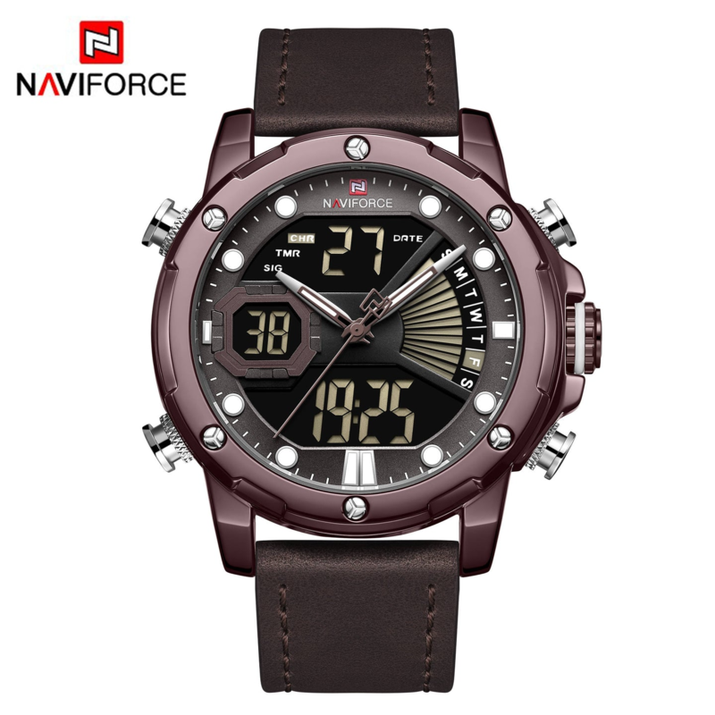 

Navi Force Analog/Digital Watch for Men with Leather Band, Water Resistant, 9172l, Purple-Purple