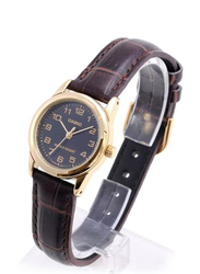 Casio Enticer Analog Watch for Women with Leather Band, Water Resistant , LTP-V001GL-9BUDF, Brown-Gold