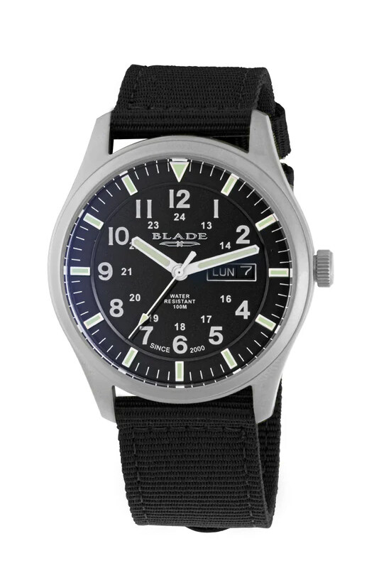 

BLADE Runner Black 3603G6SNS SS & Nylon Day-Date Men's Watch