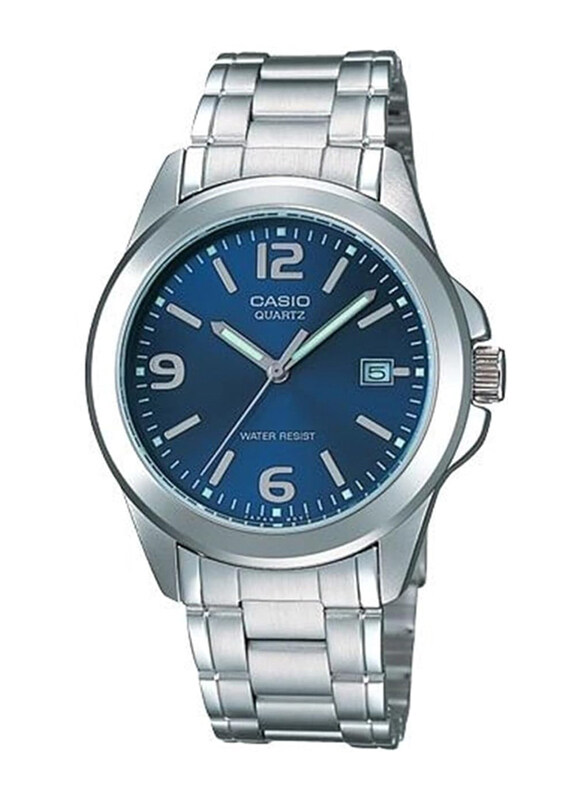 

Casio Analog Watch for Men with Stainless Steel Band, Water Resistant, MTP-1215A-2A, Silver-Blue
