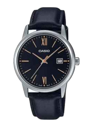 Casio Analog Watch for Men with Leather Band, Water Resistant, MTP-V002L-1B3UDF, Black