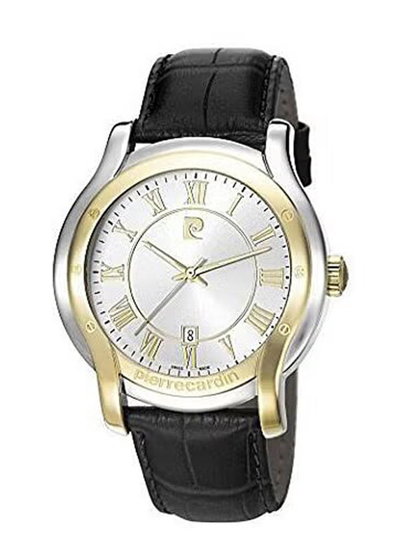 

Pierre Cardin Formal Analog Watch for Men with Leather Band, PC107011S02, Black-White