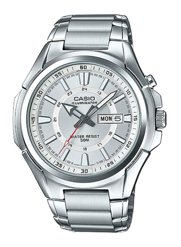 

Casio Enticer Men Analog Watch for Men with Stainless Steel Band, Water Resistant, MTP-E200D-7AVDF, Silver-Silver