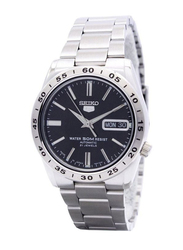 Seiko Series 5 Analog Watch for Men with Stainless Steel Band and Water Resistant, SNKE01J1, Silver-Black