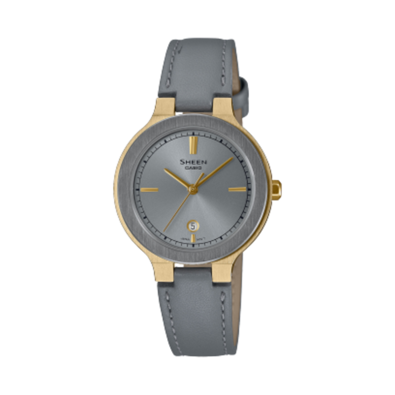

Casio Sheen Analog Watch for Women with Leather Band, Water Resistant, SHE-4559GL-8A, Grey-Grey