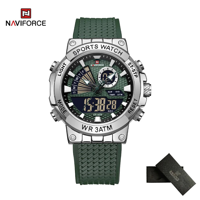 Naviforce Analog/Digital Watch for Men with Silicone Band, Water Resistant and Chronograph, NF9219, Green-Green