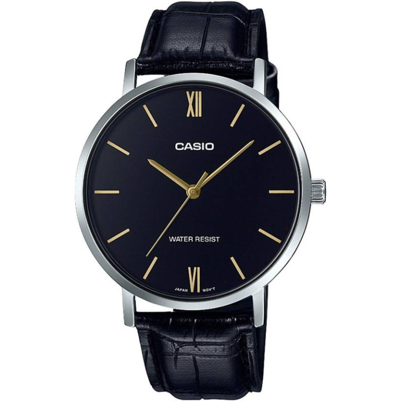 

Casio Enticer Analog Watch for Men with Leather Band, Water Resistant, MTP-VT01L-1BUDF, Black-Black