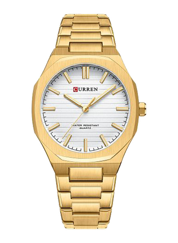 

Curren Analog Watch for Men with Stainless Steel Band, Water Resistant, 8456, Gold-White